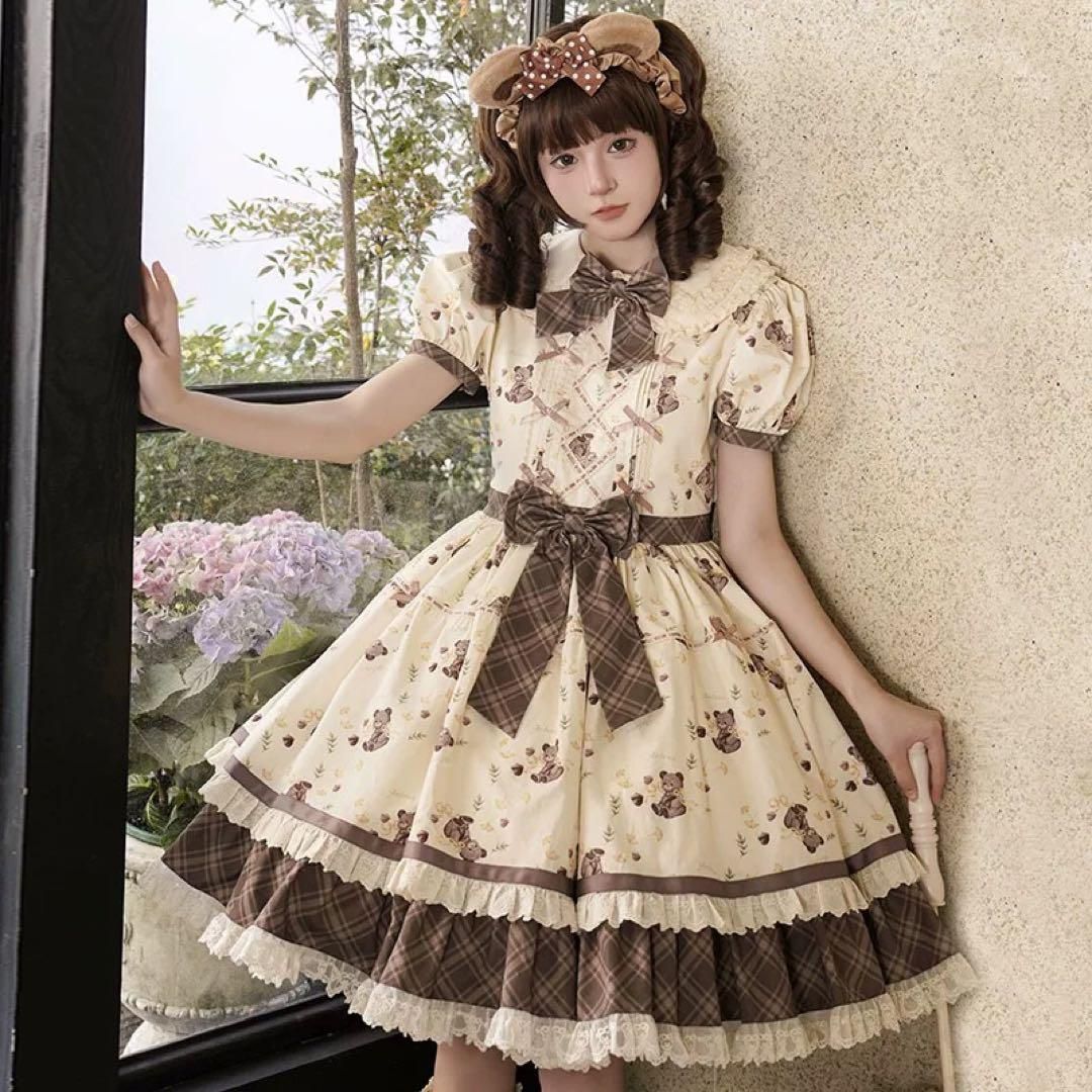 ♥ 可愛いクマちゃん柄ロリータワンピース♪お出かけや女子会におすすめ