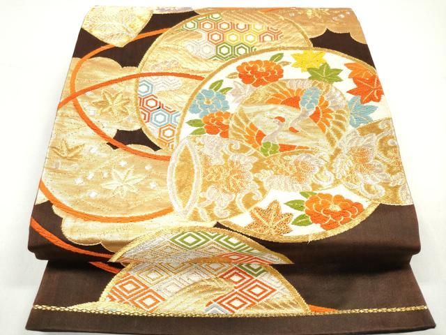 平和屋着物◎六通柄袋帯 唐織 飛鶴花文 金銀糸 正絹