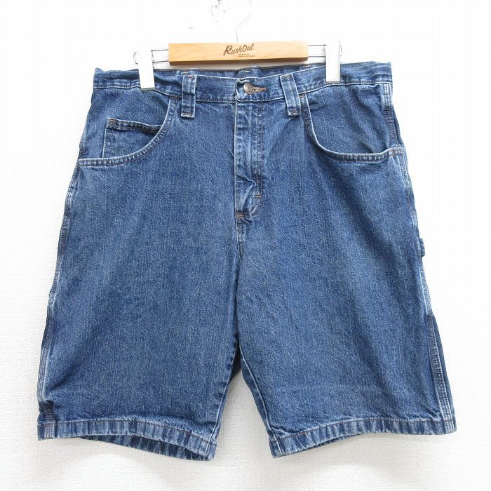 W35/古着 ラングラー ショート ペインター パンツ ショーツ メンズ コットン 紺 ネイビー デニム 24may21 中古 ボトムス 短パン ショーパン