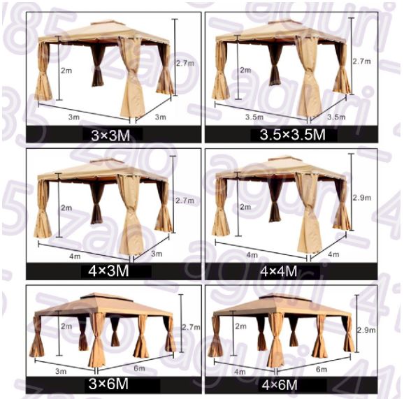 ネットとカーテン付きダブルルーフパティオパーゴラ 頑丈な屋外ガゼボキャノピーシェルター