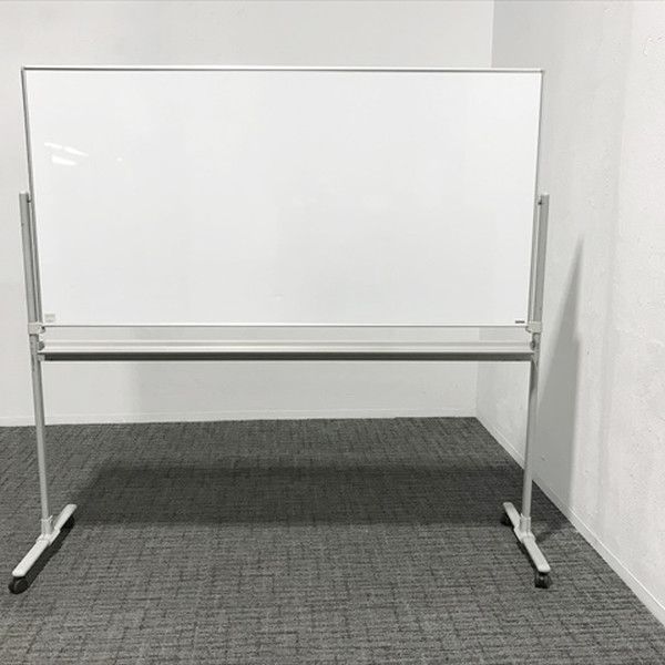 脚付ホワイトボード 両面式 片面暗線入り グレー