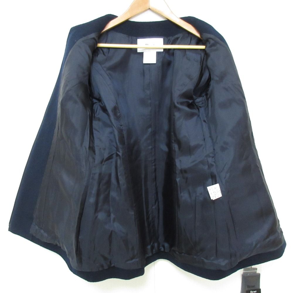 René - 未使用 Rene ルネ ウール×アンゴラ ノーカラーコート 6043440 サイズ36 ネイビー  レディース 古着 中古 USED 未使用 Rene ルネ ウール×アンゴラ ノーカラーコート 6043440 サイズ36