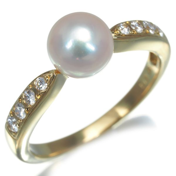 ミキモト リング パール 真珠 6.3mm ダイヤ ダイヤモンド 9号 K18YG  