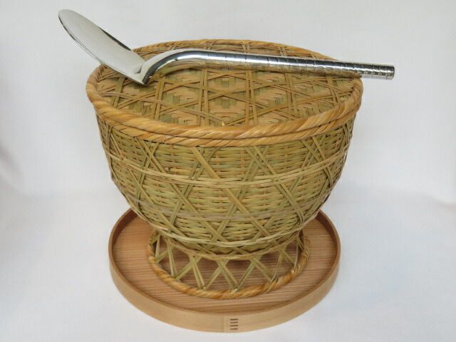 茶道具 夏用飯器　竹飯器セット (曲給仕盆・杓子付) 懐石道具 茶道具 竹飯器セット (曲給仕盆・銀色杓子付) 懐石道具