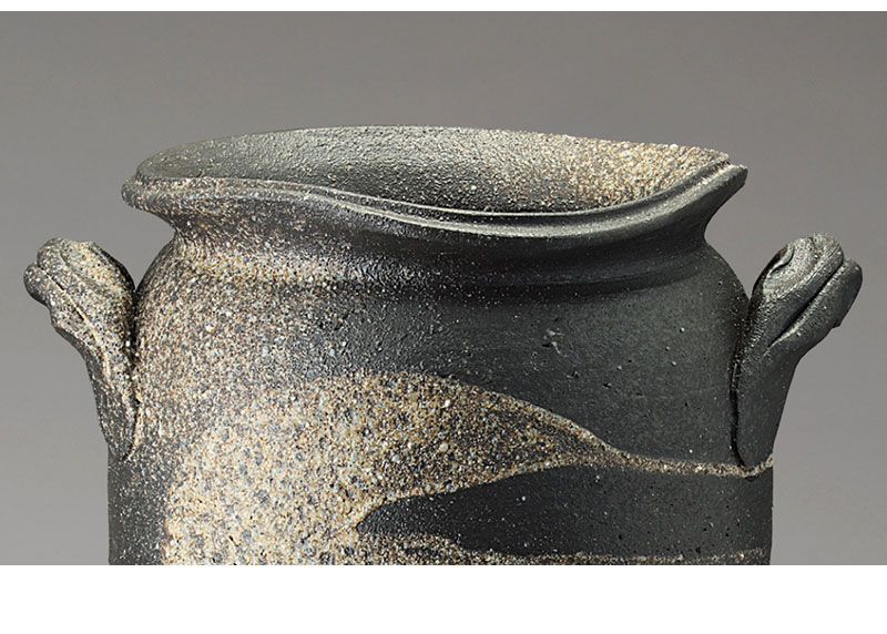 BKU1008377 傘立て 信楽焼き 黒陶白流し傘立 幅37 高さ43.5 和風