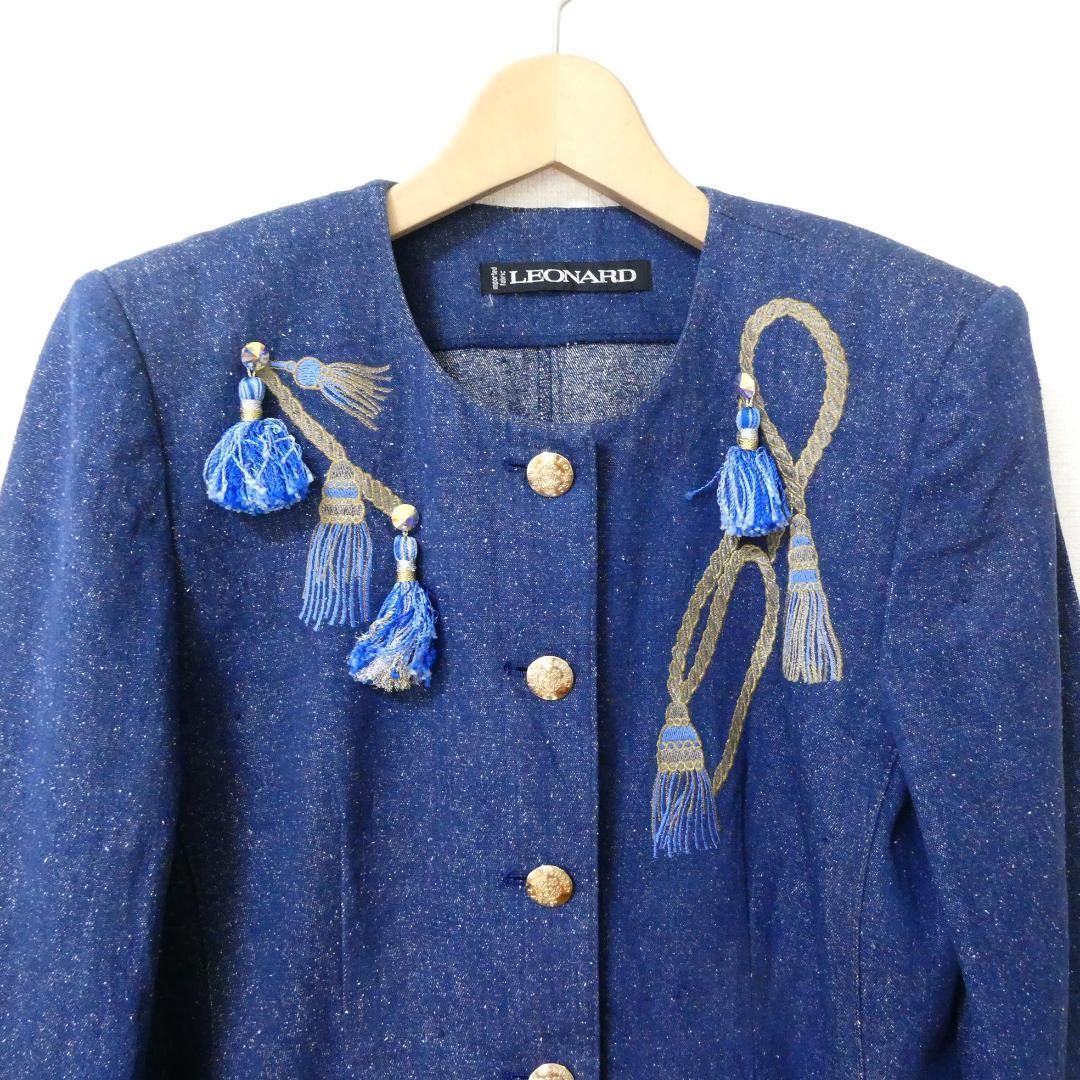 美品 LEONARD レオナール サイズ9AR デニム ノーカラー 美品 LEONARD レオナール サイズ9AR デニム ノーカラー