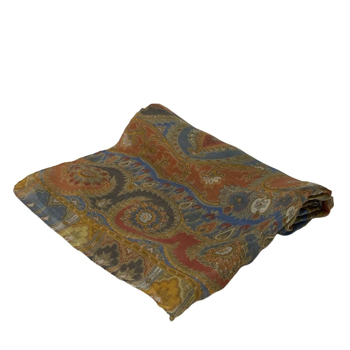 ETRO(エトロ) ストール(ショール)美品 - オレンジ×ブルーグレー×マルチ  