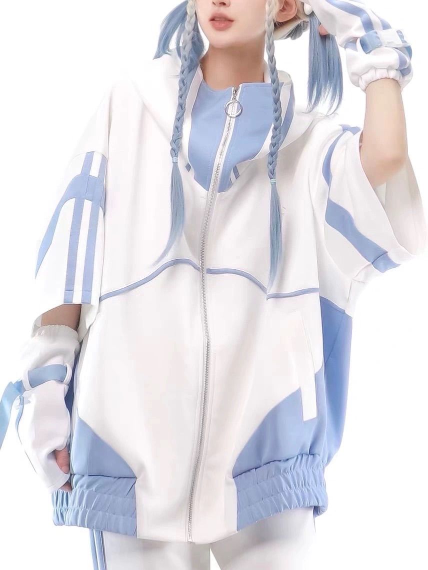 大きめ ゆったり ユニセックス 水色界隈 天使界隈 ジャージ セットアップ フルコーデ 量産型 地雷型 原宿 渋谷 サイバー y 2 k 未来 サブカル推し活