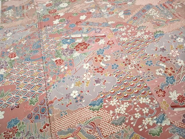 平和屋着物○上質な小紋 雲重ね鳳凰花蝶文 正絹 逸品 CAAZ2464ut