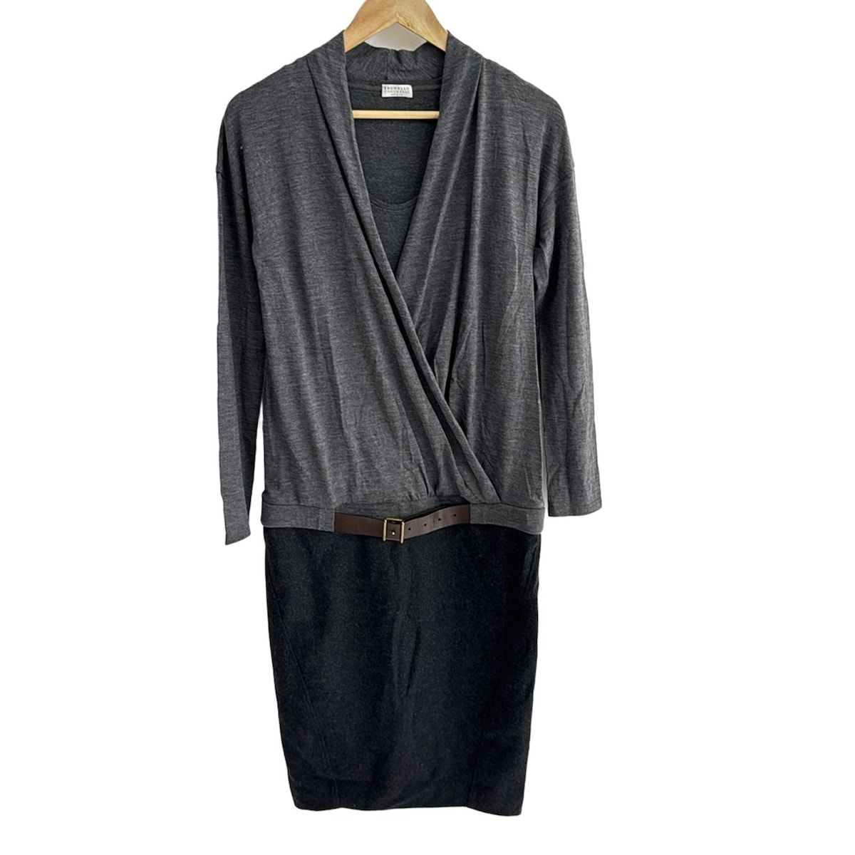 BRUNELLO CUCINELLI ブルネロクチネリ ワンピース サイズM レディース - グレー×ダークグレー 長袖|ロング
