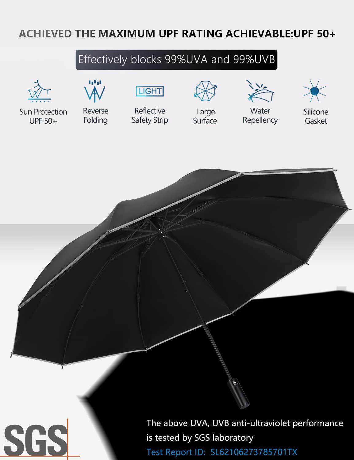 【数量限定】UPF | 50+ Plus 99％UV保護、強力な金属シャフト、頑丈な防風、トラベルポータブル| Umbrella 自動折りたたみ傘 XIXVON