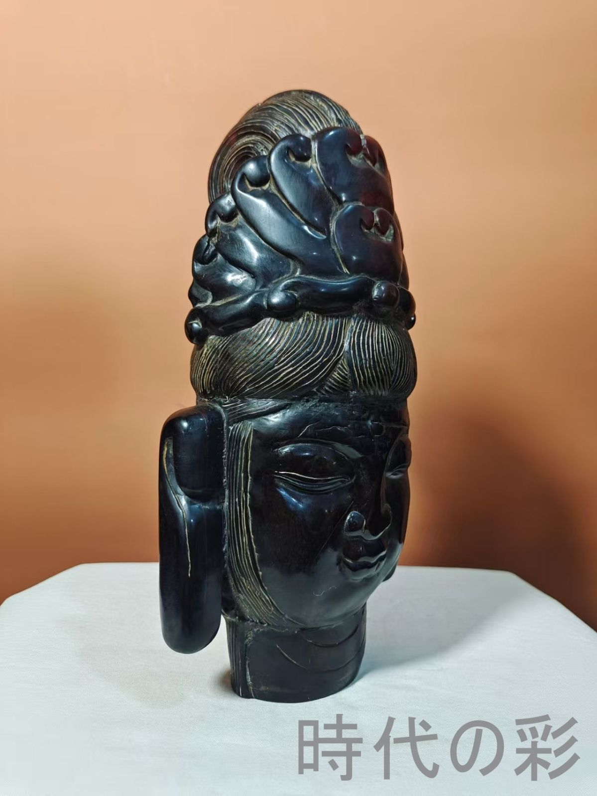 中国古美術 旧蔵 牛角観音菩薩 高浮彫 清代 牛角 古玩 骨董品 唐物 中国古美術品 コレクション 時代物 仏像 R07100117