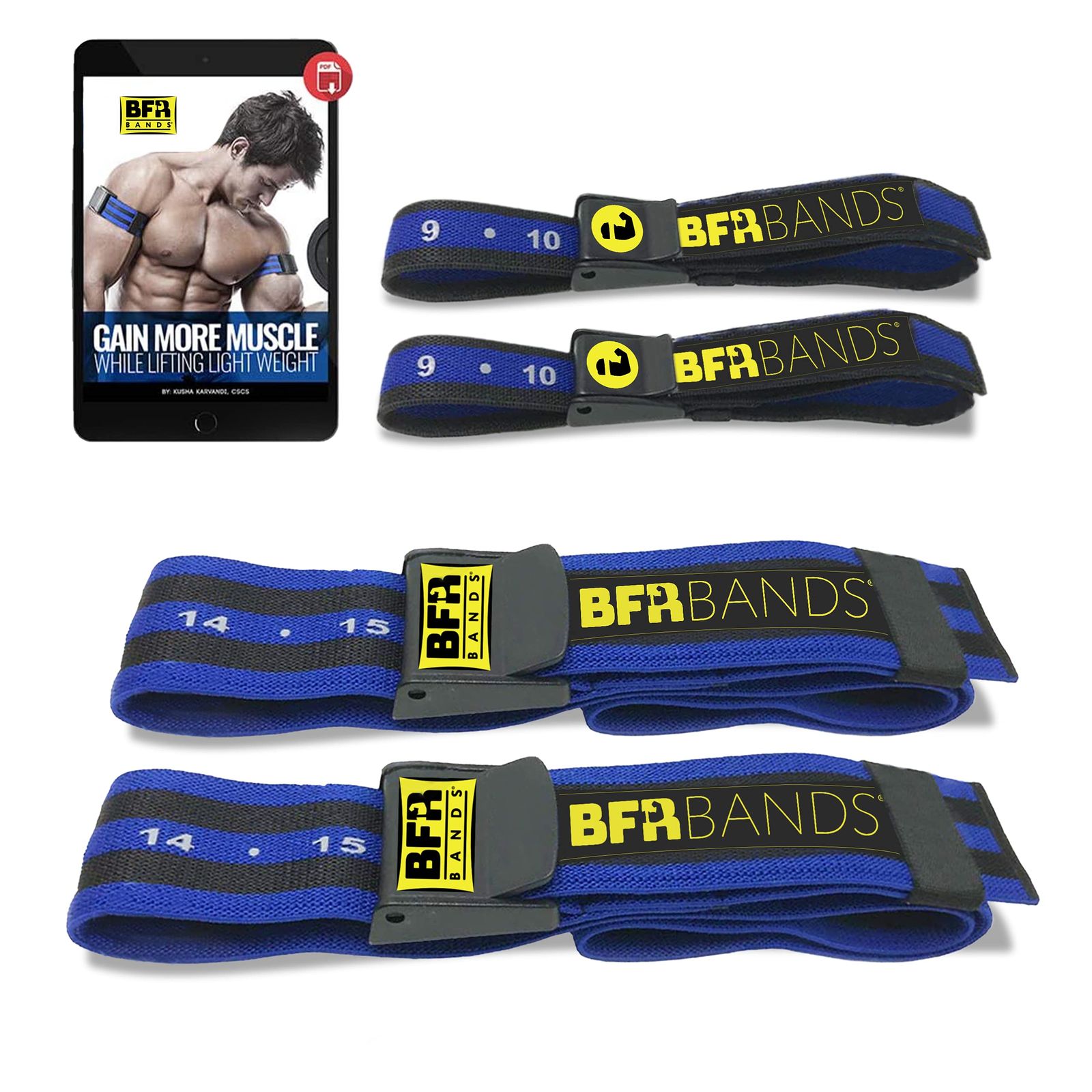 BFR BANDS PRO 血流制限バンド 腕と脚用 - オクルージョントレーニングバンド 重量挙げなしで筋肉増加 強力な弾性ストラップ クイックリリース 4本セット プロバンドル 4パック