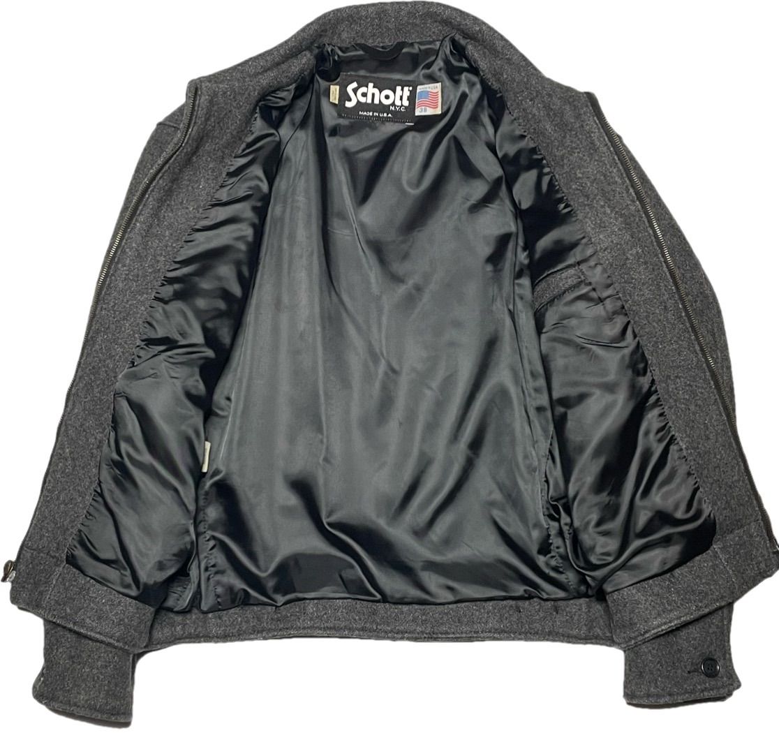 Schott　ジャケット　グレー　38　美品 米国製 SCHOTT 襟付きシングルライダースジャケット チャコールグレー