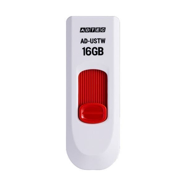 アドテック USB2.0スライド式フラッシュメモリ 16GB ホワイト|レッド AD-USTW16G-U2R 1セット 10個