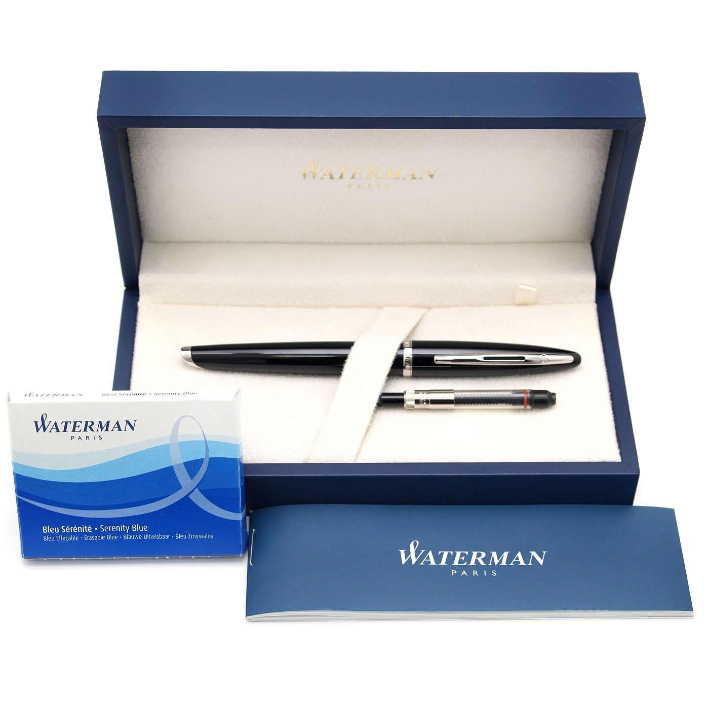 ウォーターマン WATERMAN 万年筆 カレン ブラック シーST 中字M S0293960 18金ペン先 コンバーター インク付 文具 青インク セレニティブルー
