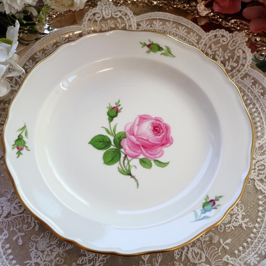 LAST美品 Meissen マイセン ピンクローズ 21.5cm プレート 薔薇 F7