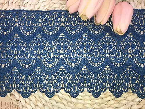 ヘイズブルー 幅:14cm 弾力なし、花モチーフ付刺繍入りレース、アクセサリー テーブル掛け、カーテン、ウェディングドレス、DIY、服装装飾（1バック2ヤード）に適用すること。 (ヘイズブル