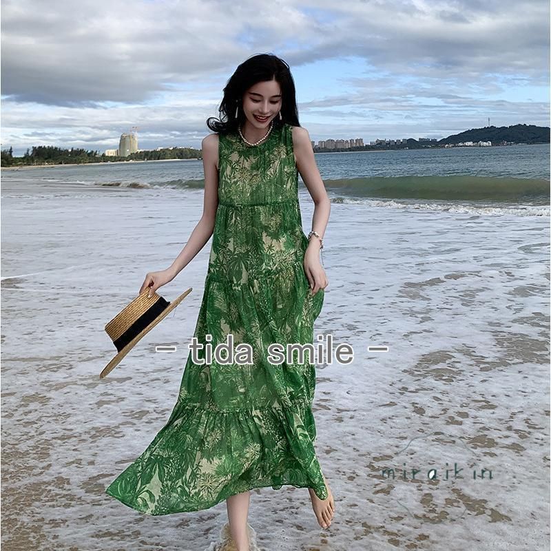ナノユニバース ロングノースリーブ ティアード ワンピース フレア 緑 38 ティアードワンピース 2024春新作 ロングワンピース