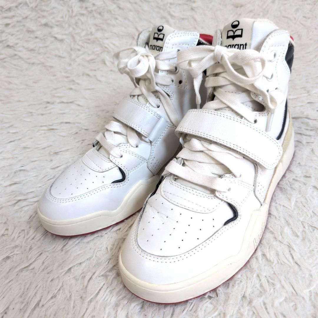 ️21年モデル ISABEL MARNT イザベルマラン ALSEE ハイカットスニーカー レザー レースアップ ベルクロ ロゴ マルチカラー ホワイト 白系 37