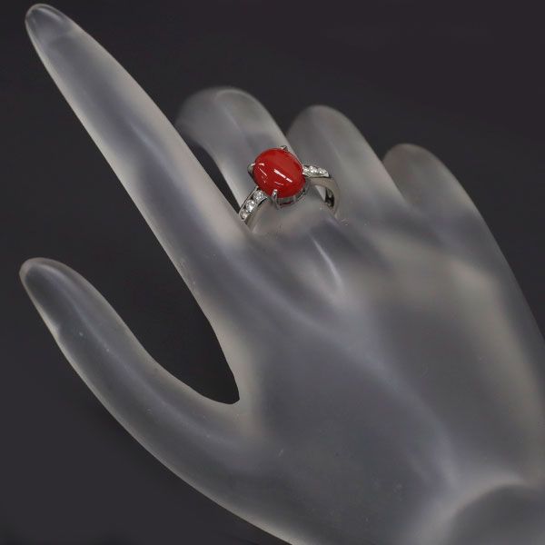 Pt900 珊瑚 ダイヤモンド リング 2.40ct D0.18ct - メルカリ 