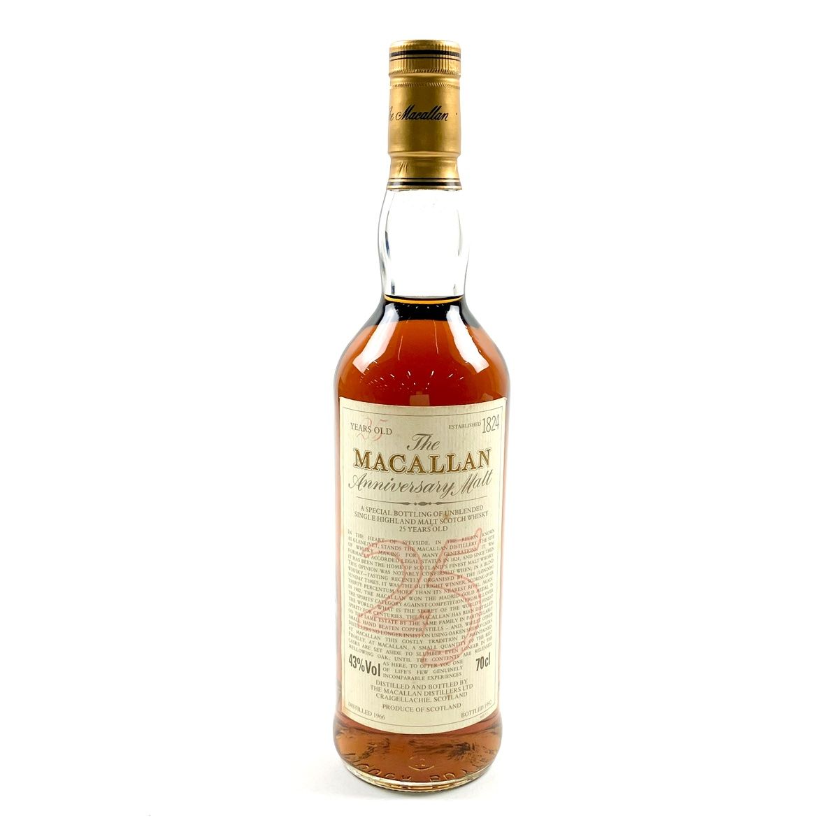 【希少The MacallanMハイランドシングルモルトスコッチウイスキー未開封 マッカラン MACALLAN 25年 アニバーサリーモルト 1966 700ml