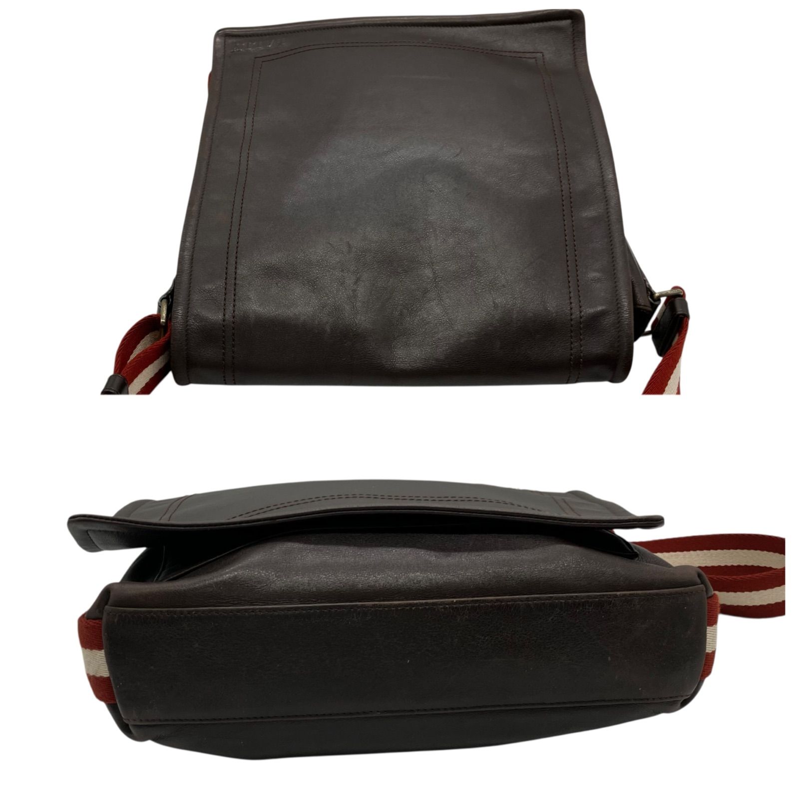 BALLY トレスポ メッセンジャーバッグ ダークブラウン レッド 1408 BALLY トレスポ メッセンジャーバッグ ダークブラウン レッド