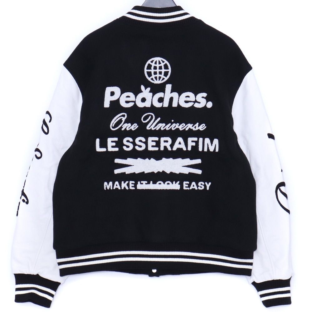 未使用 LE SSERAFIM × PEACHES VARSITY JACKET XLサイズ ブラック