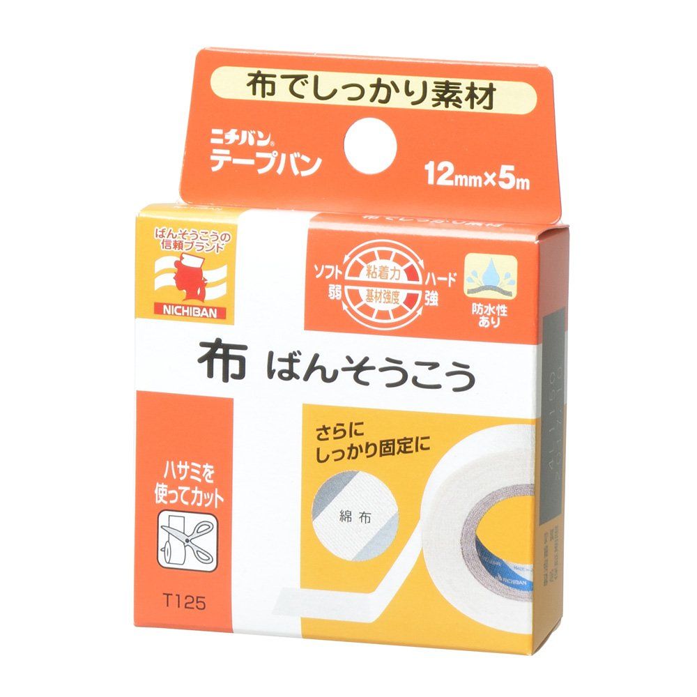 ニチバン 布ばんそうこう テープバン 12mm幅 5m巻き 1巻入り×18個 [18]
