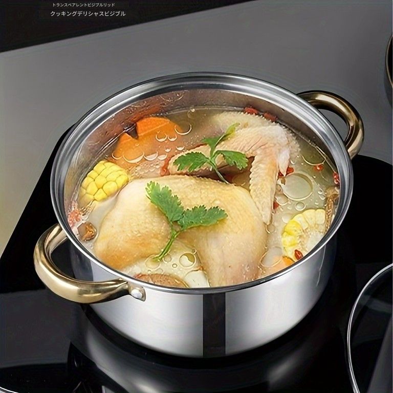 5点セット ステンレス製 調理器具セット 大容量スープポット 蓋付き 焦げ付き防止 傷防止 ヘルシー料理に最適 全コンロ対応 食器洗い機OK