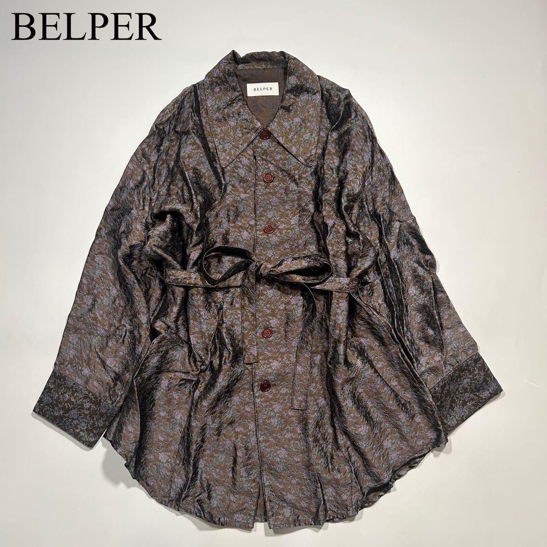 BELPER ベルパー ジャガード シャツ ジャケット ベルト リボン モード 総柄