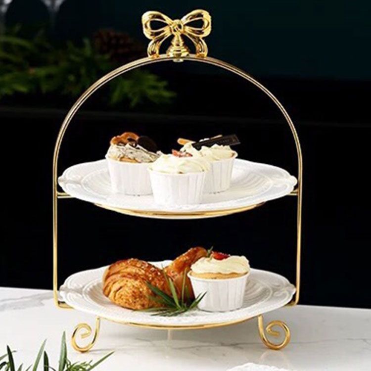 ケーキスタンド 3段 陶器 皿2枚付き リボン おしゃれ 北欧 結婚式