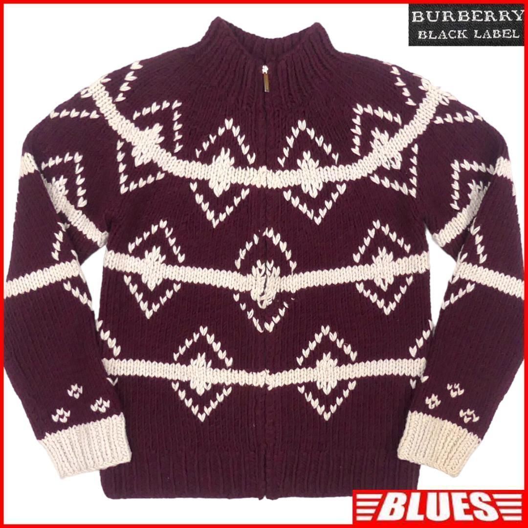 ✨美品✨バーバリーブラックレーベル❣️ニットジャケット　L　ブラック　ストレッチ BURBERRY BLACK LABEL バーバリーブラックレーベル ジップニット