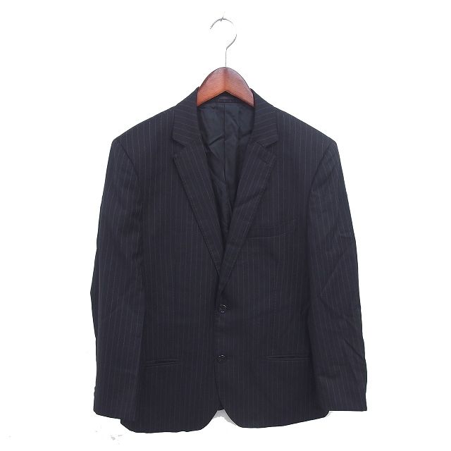 ダナキャランニューヨーク DKNY テーラード ジャケット 肩パッド ストライプ 総裏地 ウール 38 黒 ブラック /TT