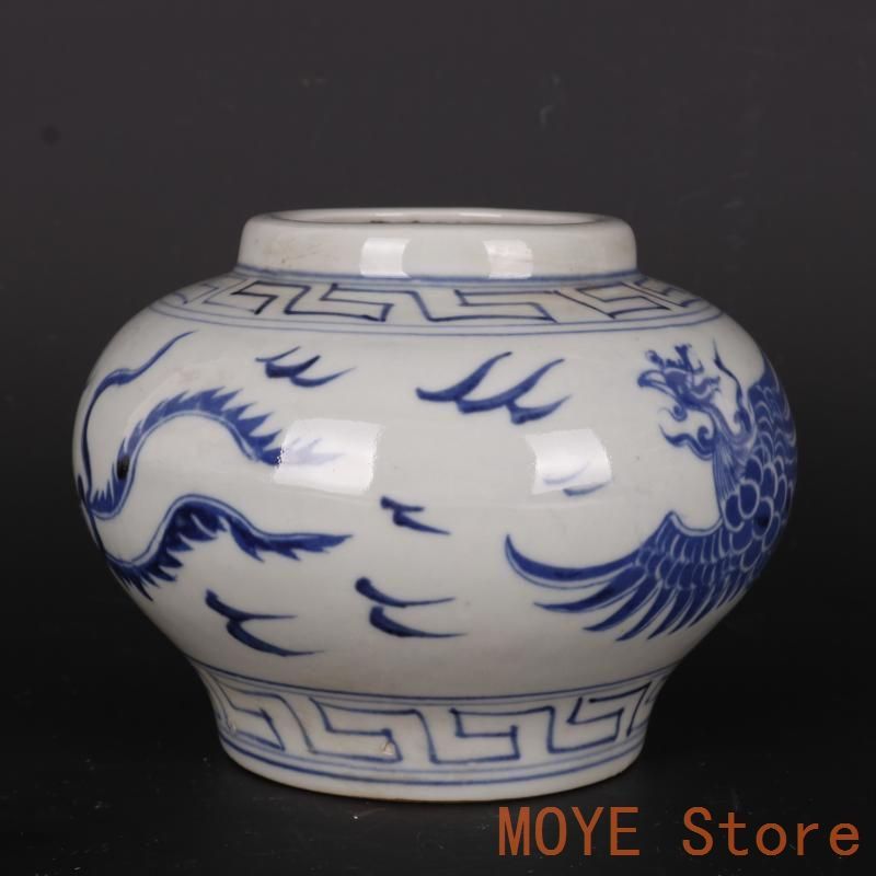 明宣徳青花鳳紋缶 景徳鎮 陶磁器 装飾品 現代工芸品 美術品 置物zw0829