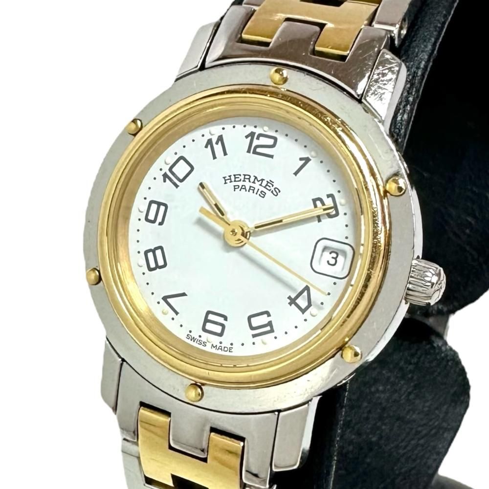 HERMES|エルメス クリッパー CL4.220 腕時計 ステンレススチール|GP クオーツ ホワイト文字盤|シルバーゴールドコンビ レディース 真子質店 GD