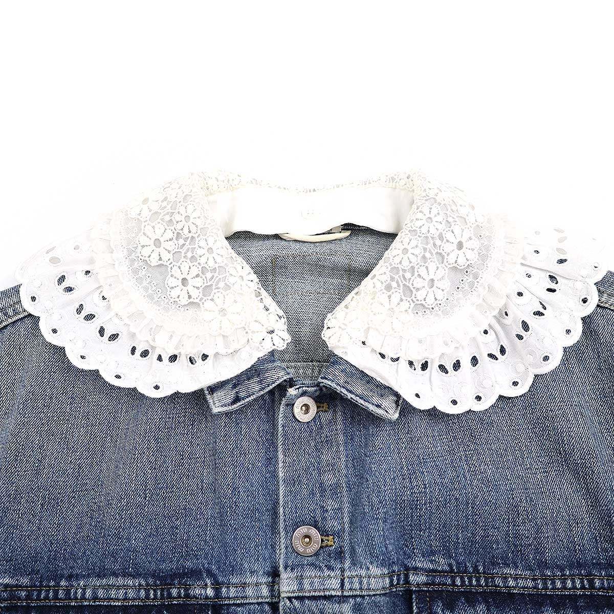 正規ミュウミュウ超美品　インディゴレースカラー オーバーサイズデニムジャケット miu miu ミュウミュウ 21SS レースカラー オーバーサイズデニム