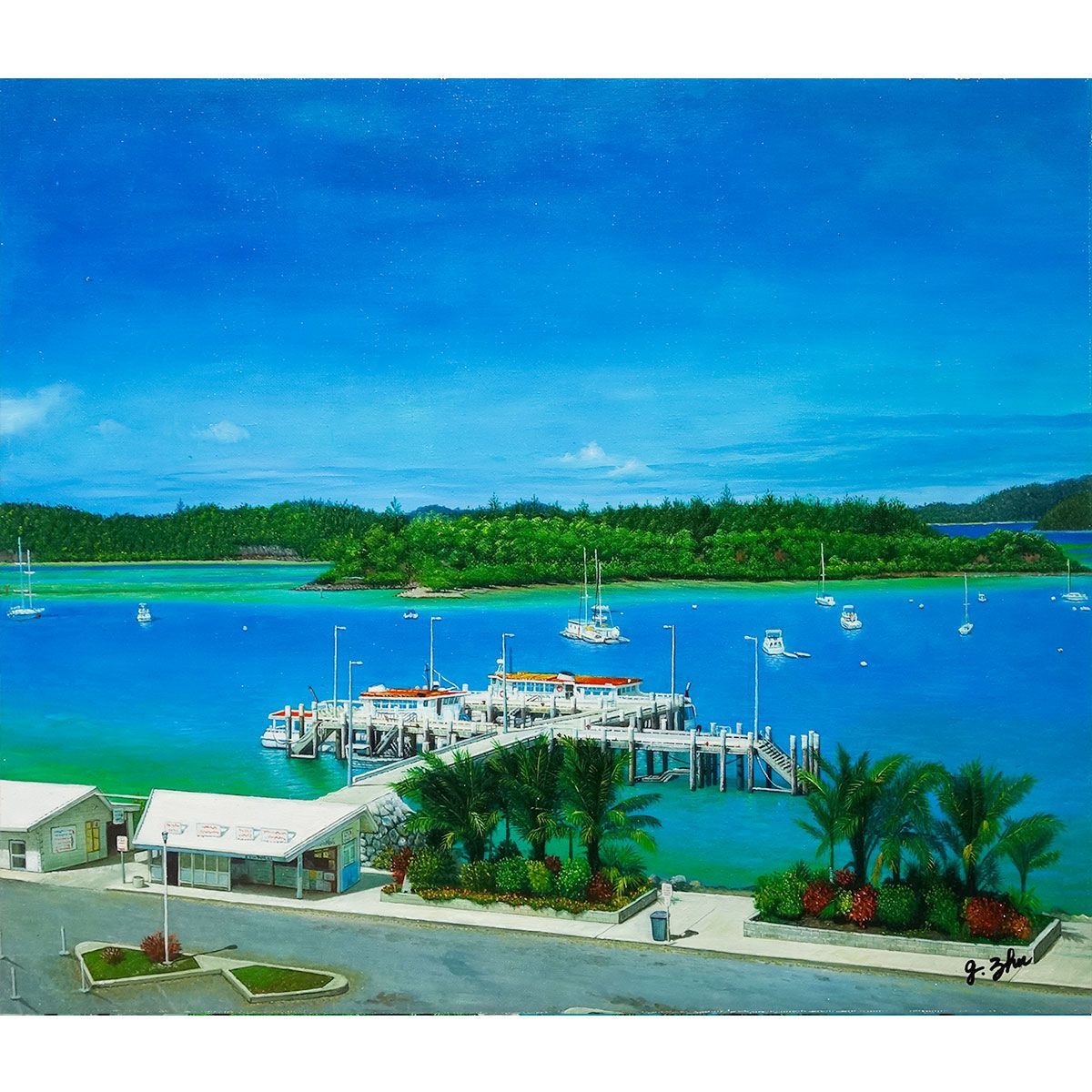 油彩原画 オーストラリア海景　F10号 油彩画 「シュートハーバー（オーストラリア）」 F10号 額入り