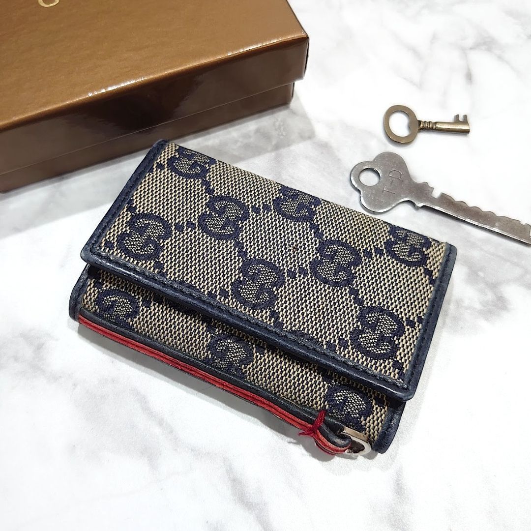 GUCCI グッチ 6連キーケース シェリーライン GG キャンバス ネイビー