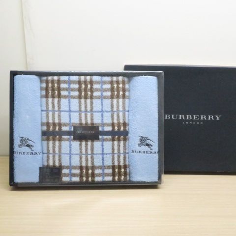 BURBERRY バーバリー ブルー系ノバチェック バスタオル+フェイスタオル 