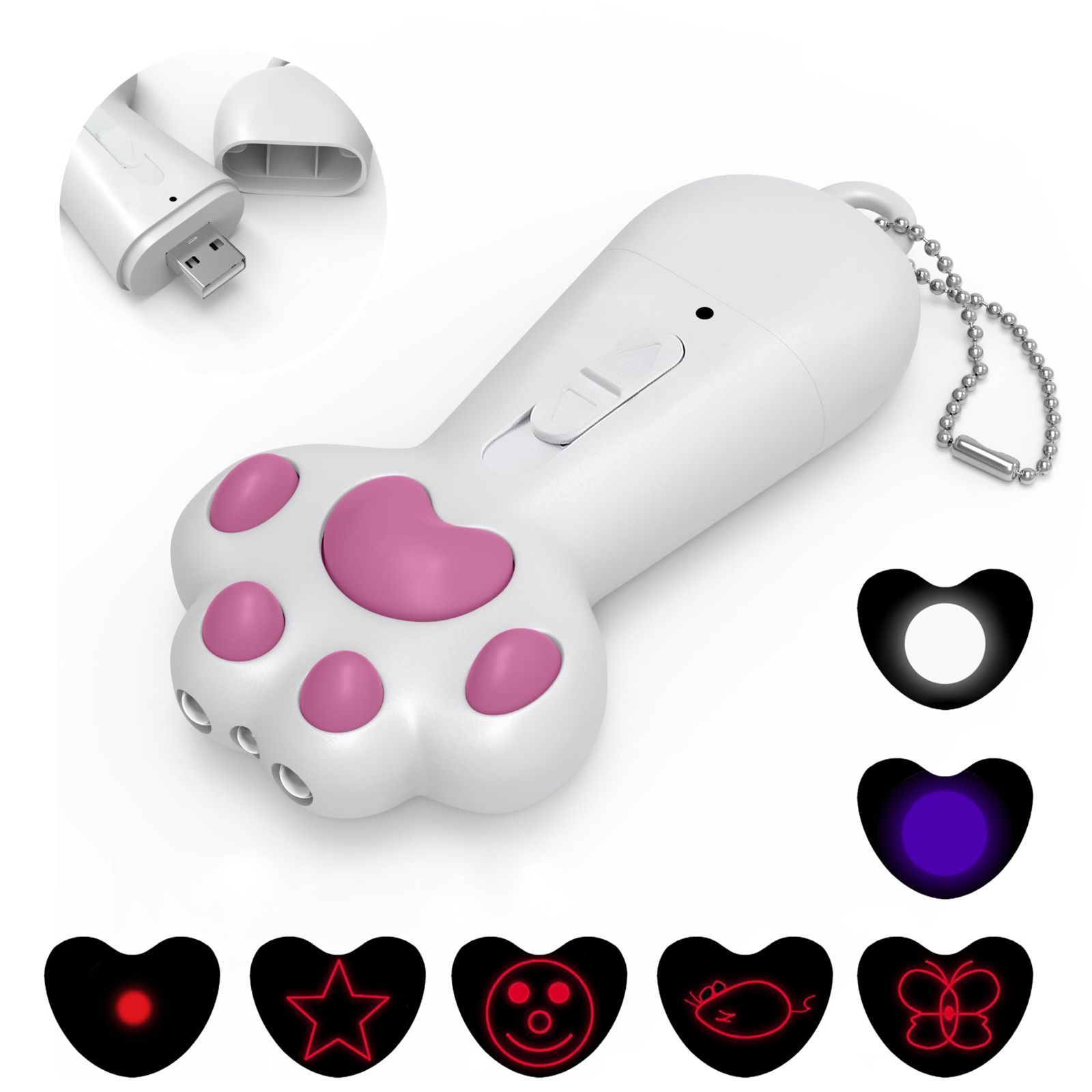 売切注意 お急ぎ下さい USB充電式 LED光線 かわいい 猫運動不足解消 in1機能 7 電動 おもちゃ 猫グッズ 猫 猫 人気 玩具 FYNIGO