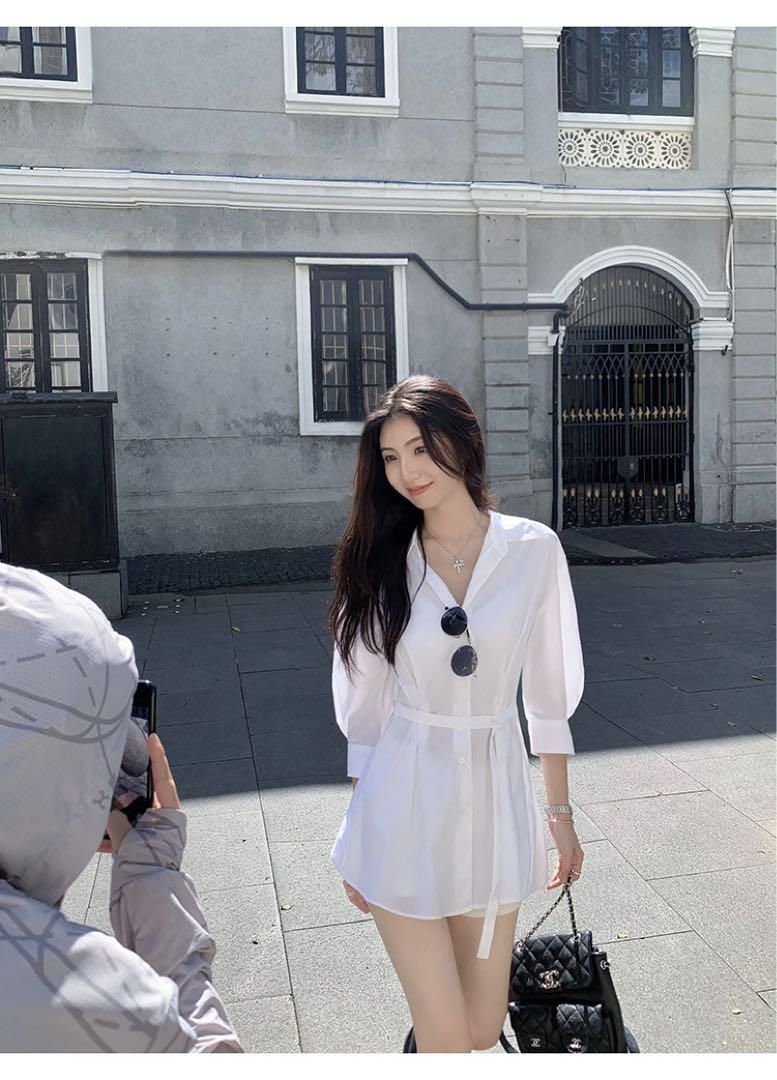 ルーズミニ丈ホワイトシャツ