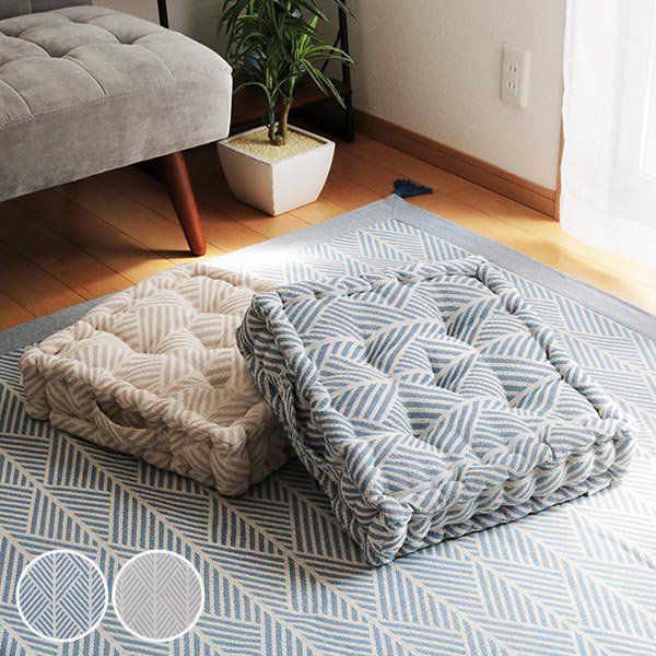 クッション クラック インド綿 クッキークッション 42×42cm ホワイト （ 座布団 ざぶとん 四角 フロアクッション シートクッション チェアクッション 42×42 42cm 角型 厚い 柄 ヘリンボーン ナチ