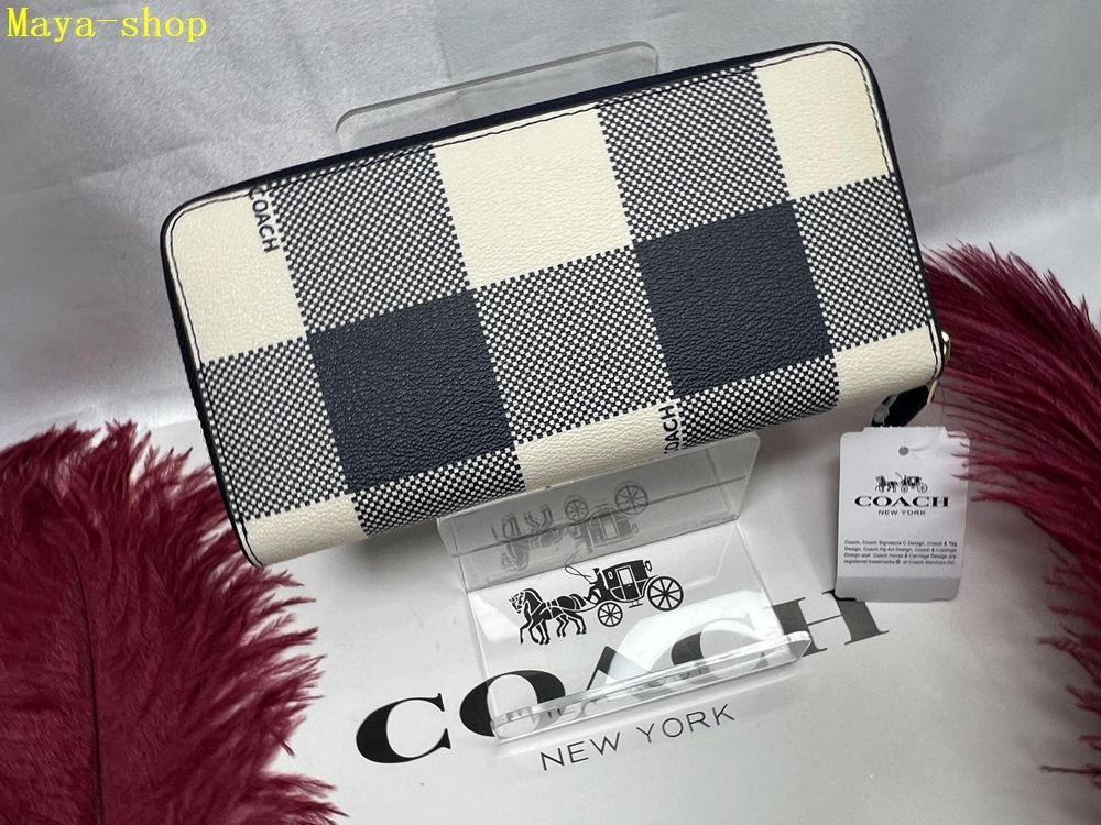 コーチ COACH 長財布 財布 ジップ ウォレット バフ プレイド チェック 