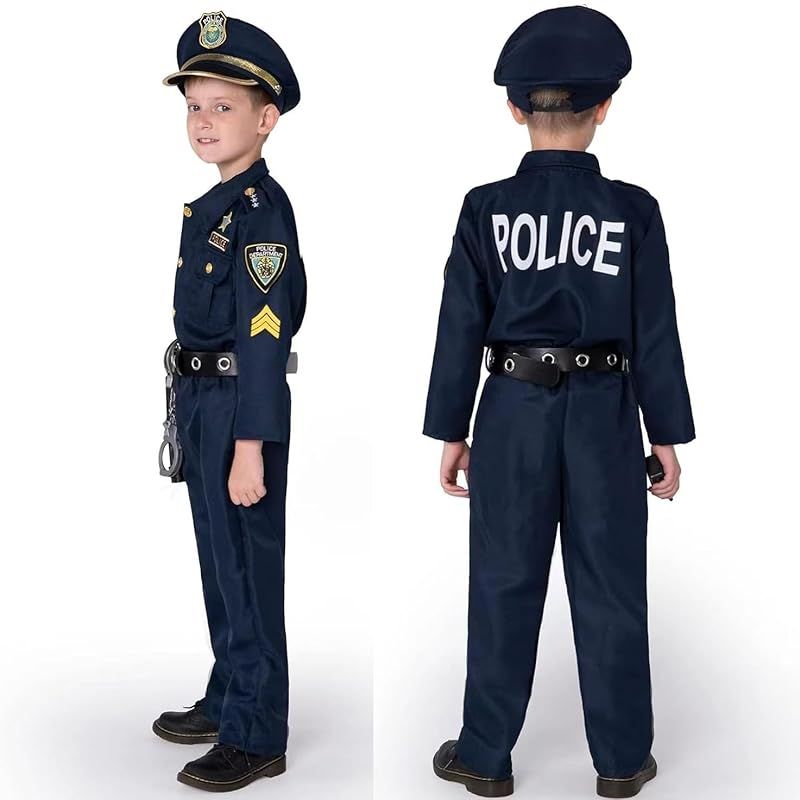 マドルガーダ 豪華12点セット ポリス 警察官 男の子 コスプレ 警官 警察 制服 コスチューム ハロウィン タトゥーシール 付き キッズコスチューム S809 S 100-110CM 1
