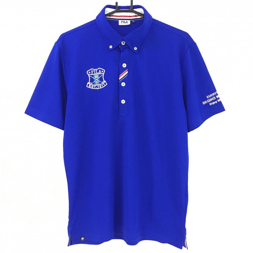 フィラゴルフ 半袖ポロシャツ ブルー 織生地 ロゴ刺しゅう メンズ LL