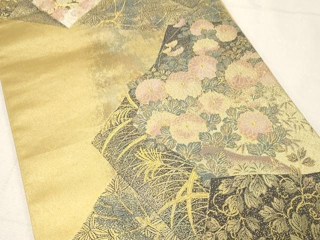 平和屋着物▽六通柄袋帯 花彩時期 金銀糸 引箔 正絹 逸品