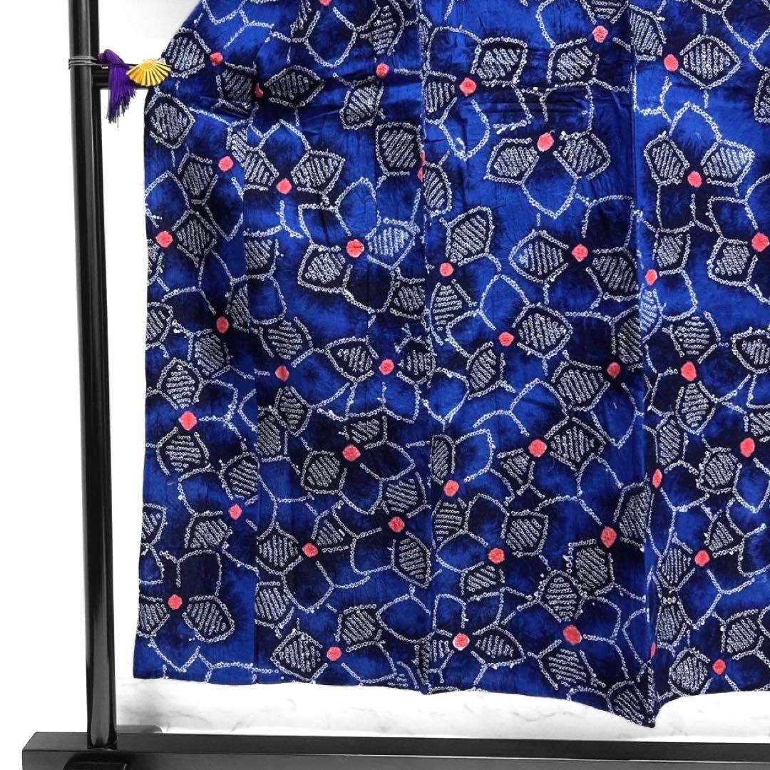 浴衣 有松鳴海絞り 花模様 花尽くし グラデーション ブルー 着物 034a