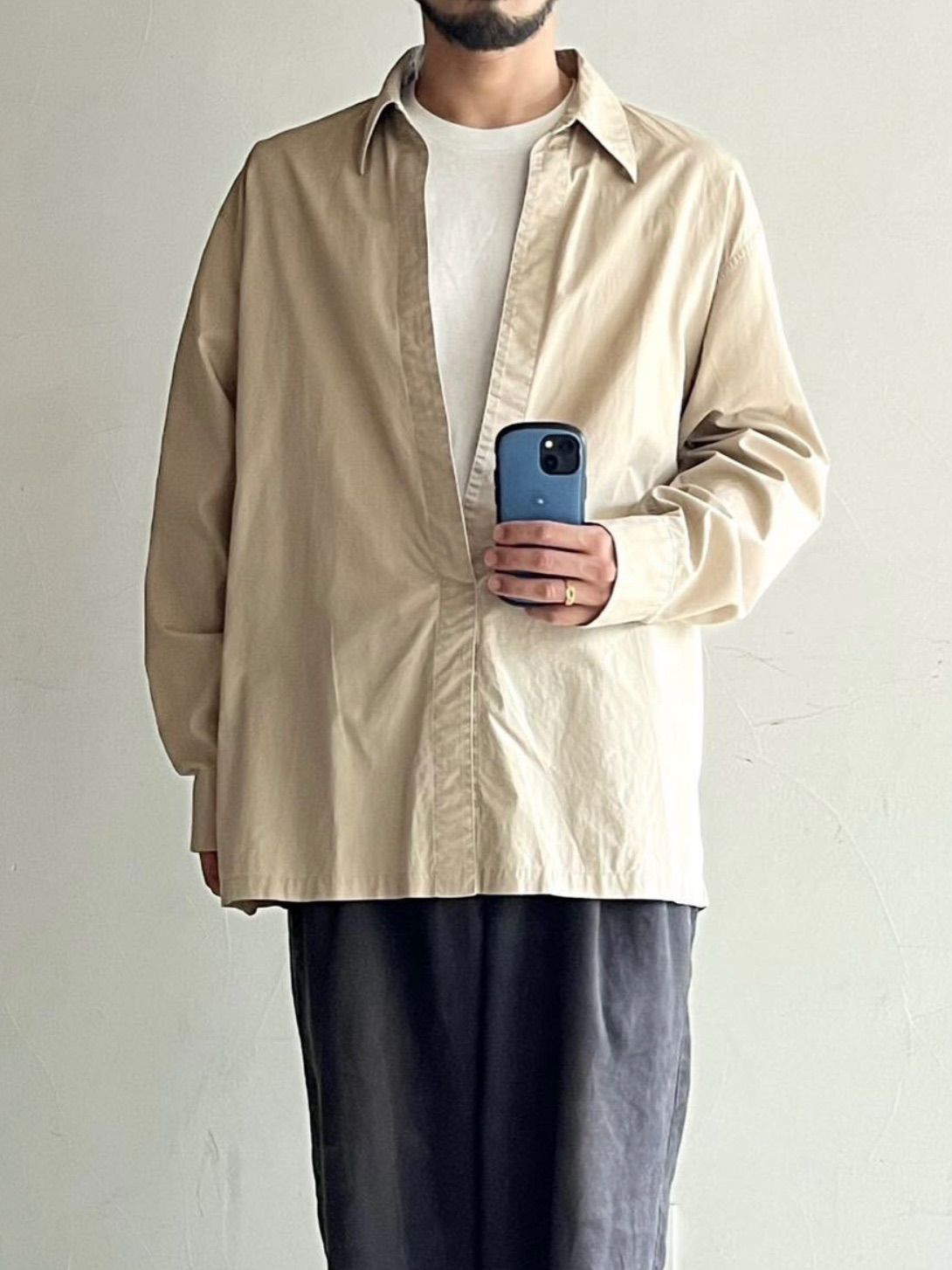 定価3.3万円 19ss UNUSED スキッパー シャツ / 2 コットン ベージュ