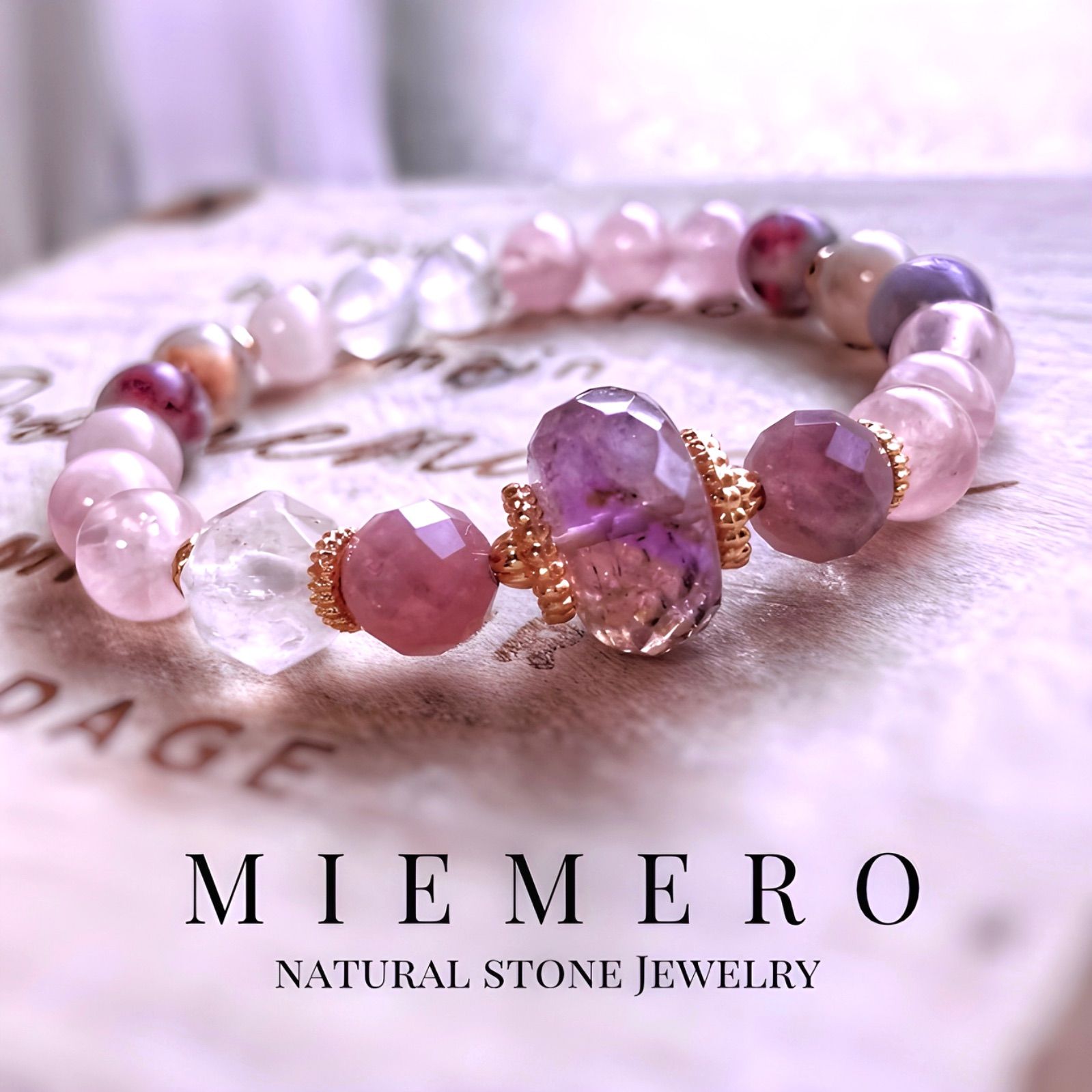 大粒宝石質アメトリン&ディープローズクォーツ&ピンクトルマリンの